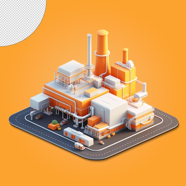 PSD refinery factory 3d render industrial illustration transparency