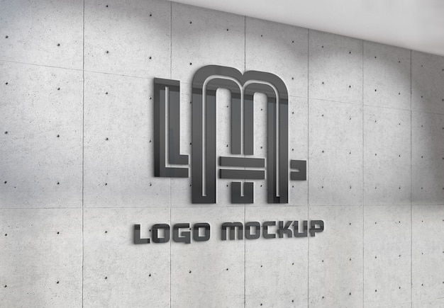 PSD reflecting logo on office wall mockup