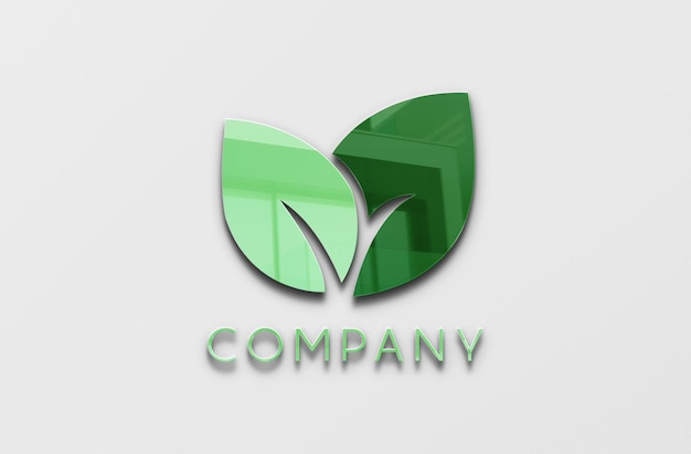 PSD reflective green logo mockup on gray background