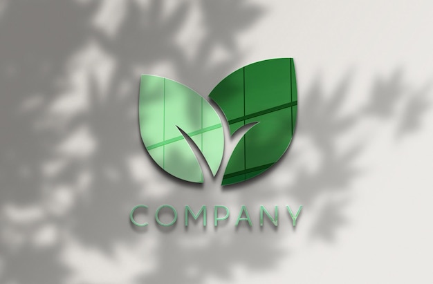 PSD reflective green logo mockup on shady gray background