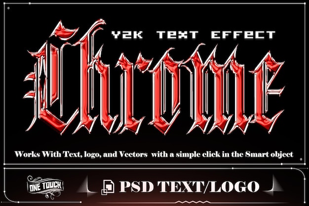 PSD Текстовый эффект освещения отражающей поверхности логотип y2k хром рендеринг градиент psd макет