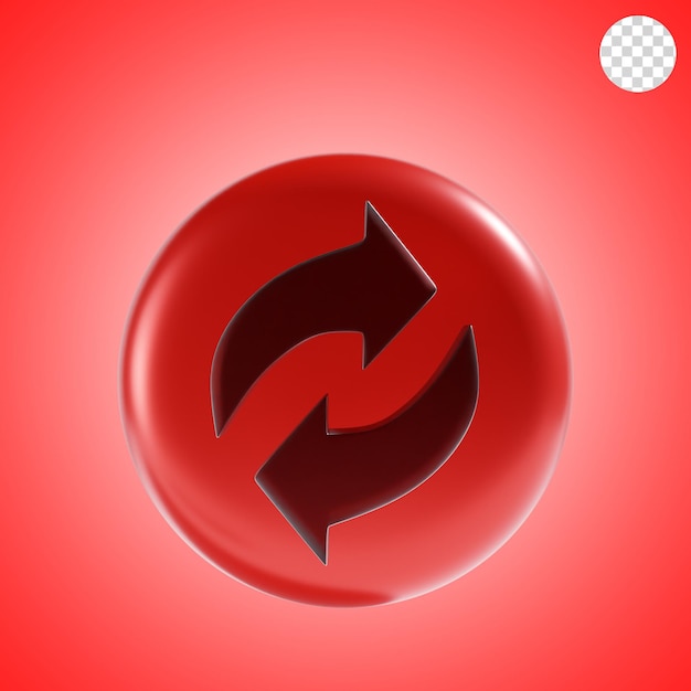 PSD refresh icon 3d illustration with red background