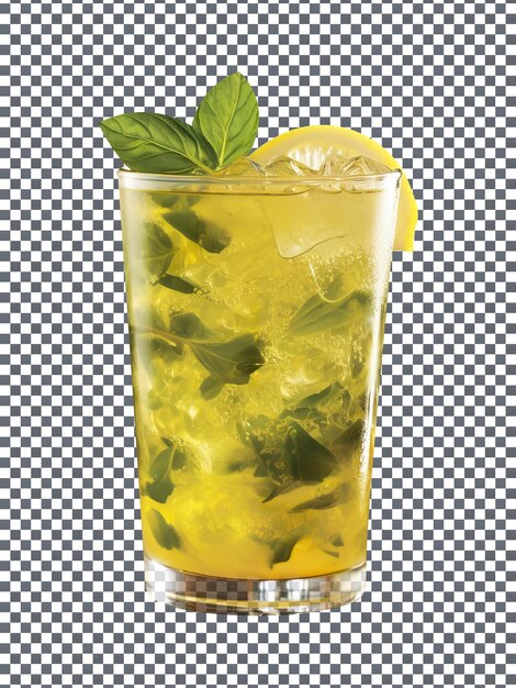 Refreshing basil lemonade isolated on transparent background