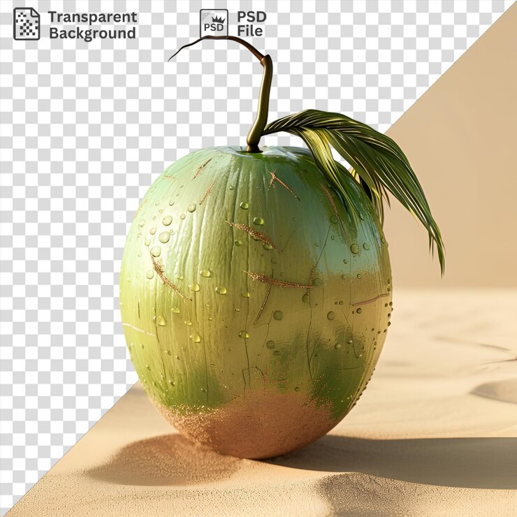 PSD refreshing coconut water in a green vase on a transparent background against a white wall with a dark shadow in the background