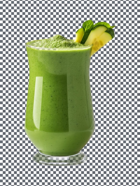 PSD refreshing green detox smoothie glass isolated on transparent background