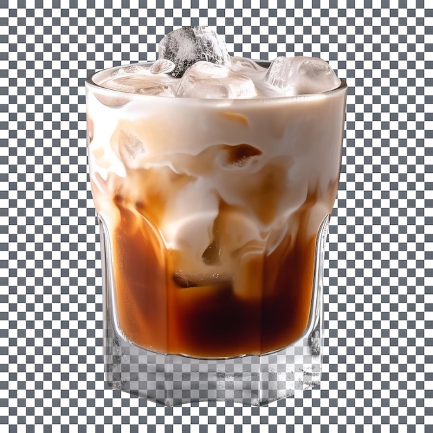 Refreshing iced coffee with ice cubes in a glass on transparent background