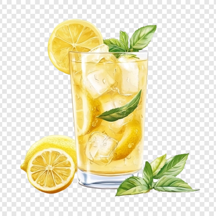 PSD refreshing iced lemon drink with mint garnish