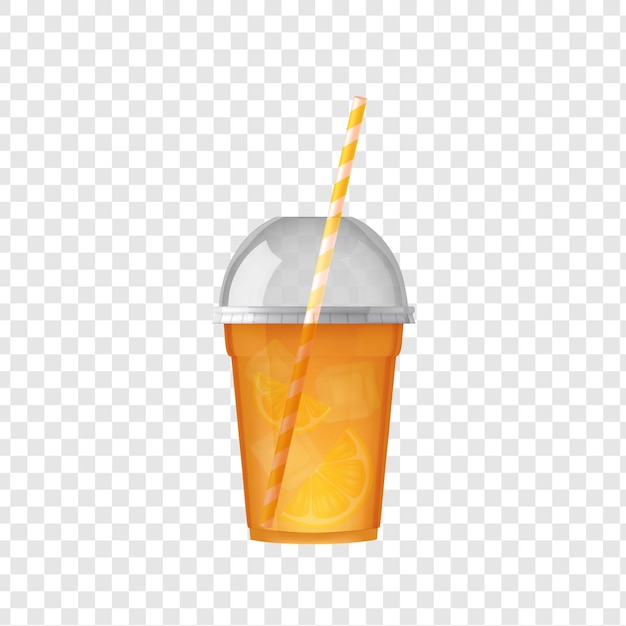 refreshing iced orange drink with straw isolated on transparent background