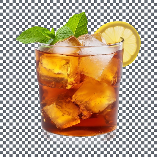 PSD Освежающий стакан для холодного чая с кубиками льда, изолированными на прозрачном фоне