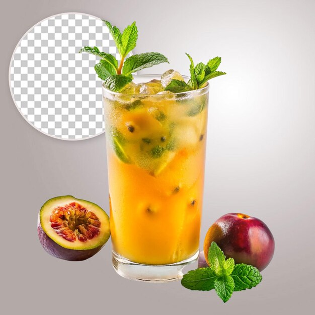 PSD refreshing iced tea glass with ice cubes isolated on transparent background