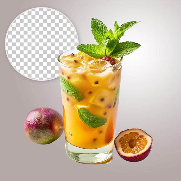 PSD refreshing iced tea glass with ice cubes isolated on transparent background