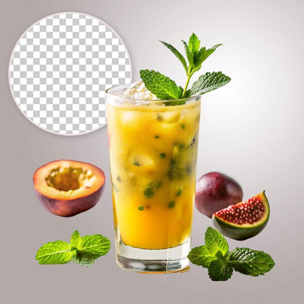 PSD refreshing iced tea glass with ice cubes isolated on transparent background