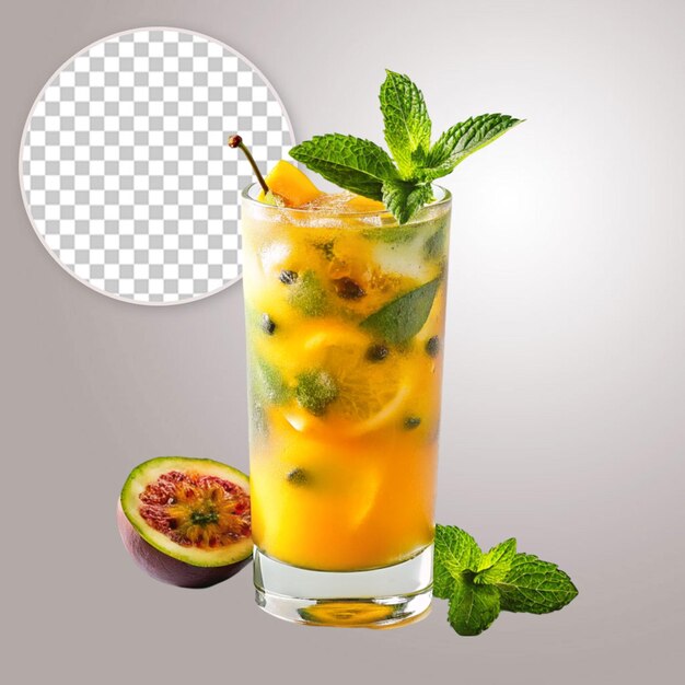 PSD refreshing iced tea glass with ice cubes isolated on transparent background