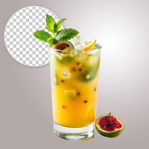 PSD refreshing iced tea glass with ice cubes isolated on transparent background