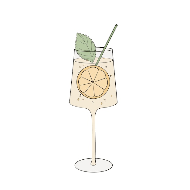 Refreshing Lemon Cocktail with Mint and Lemon Slice illustration