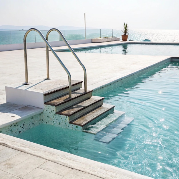 refreshing pool with steps isolated on transparent white background b