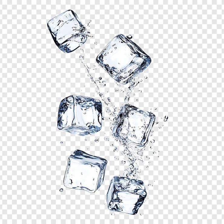 PSD refreshing water splash with ice cubes png and transparent background