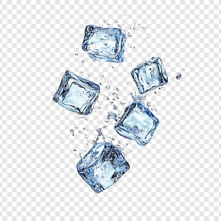 PSD refreshing water splash with ice cubes png and transparent background