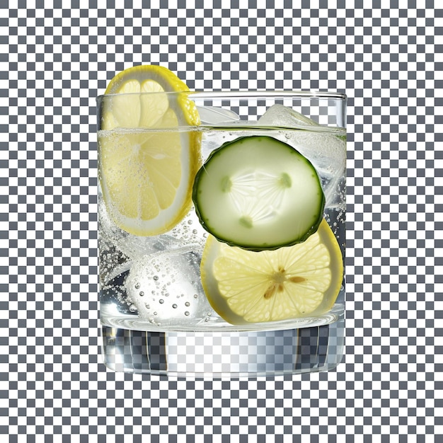 PSD refreshing water with sliced cucumber in a glass on transparent background