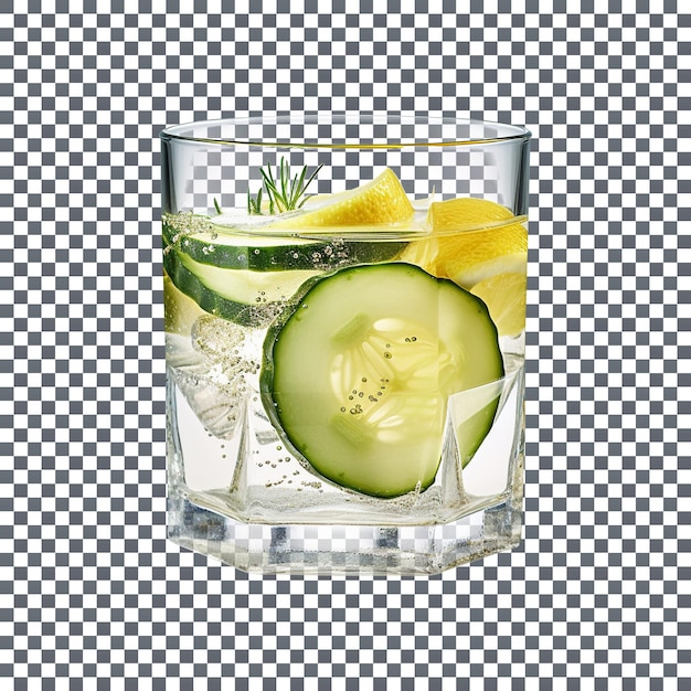 Refreshing water with sliced cucumber in a glass on transparent background