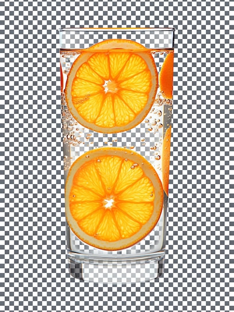 PSD refreshing water with sliced orange in a glass on transparent background