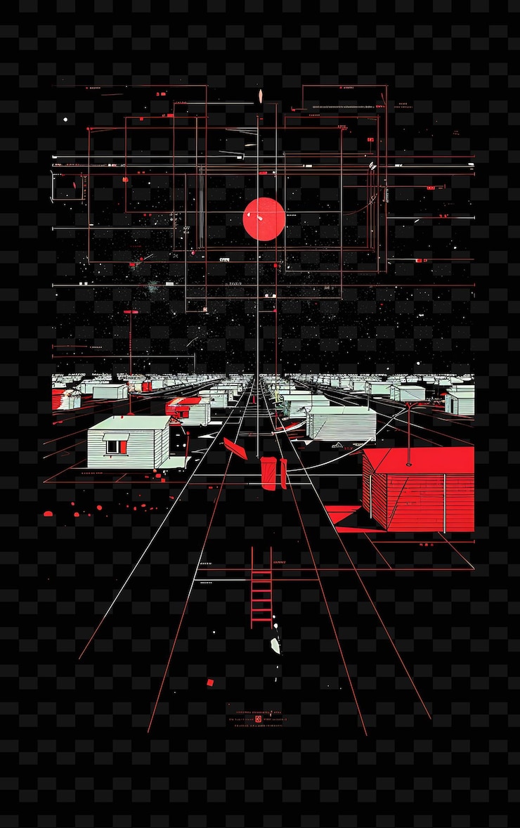 PSD a refugee camp seen from a distance focus on the vastness an creative flat illustration art