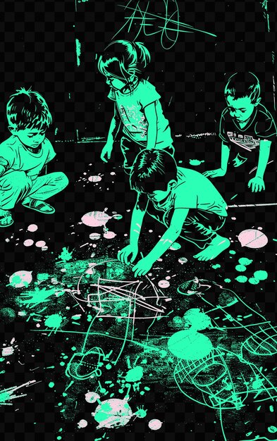 Refugee children drawing on the ground with chalk poster des psd poster banner design art refugee
