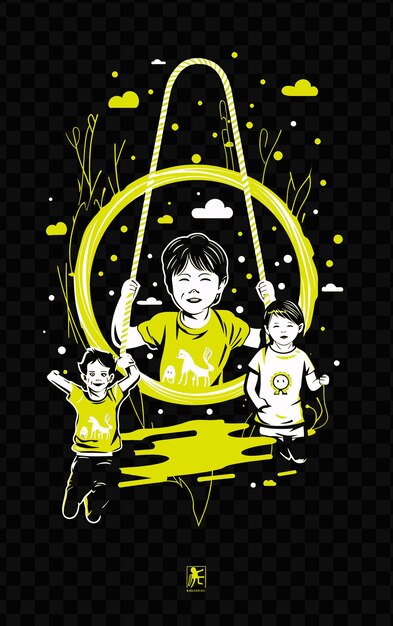 PSD refugee children playing with a jump rope poster design with psd poster banner design art refugee