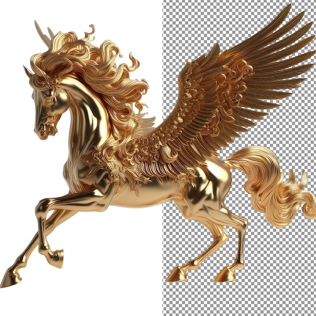 PSD un cavallo reale in 3d che mostra una bellezza lussuosa in oro