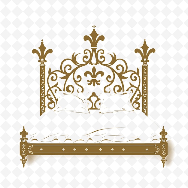 PSD regal bed frame outline with crown molding and fleur de lis illustration decor motifs collection