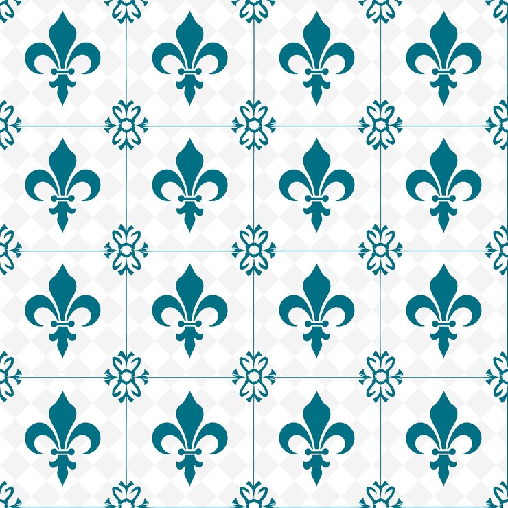 PSD regal fleur de lis wzór z ikoną krzyża i stylizowaną linią natchniona naturą abstrakcyjna sztuka konturów