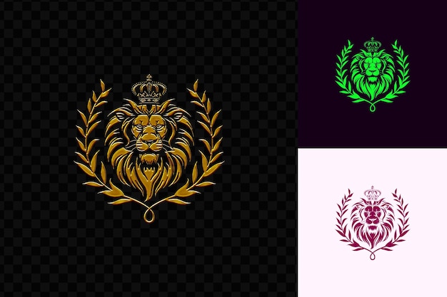 PSD regal lion kingdom monogram logo with a roaring lion surroun psd vector design creative art concept