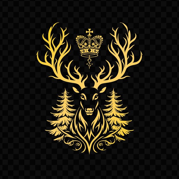 PSD regal redwood tree logo with decorative crown and stag desig psd vector craetive simple design art