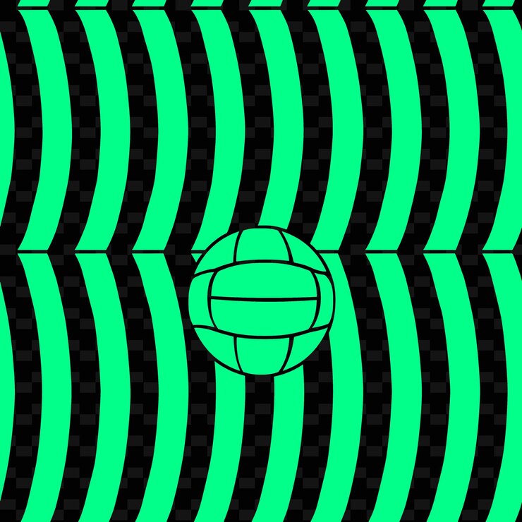 PSD regal stripe pattern with volleyball icon and wavy lines wit nature inspired abstract outline art