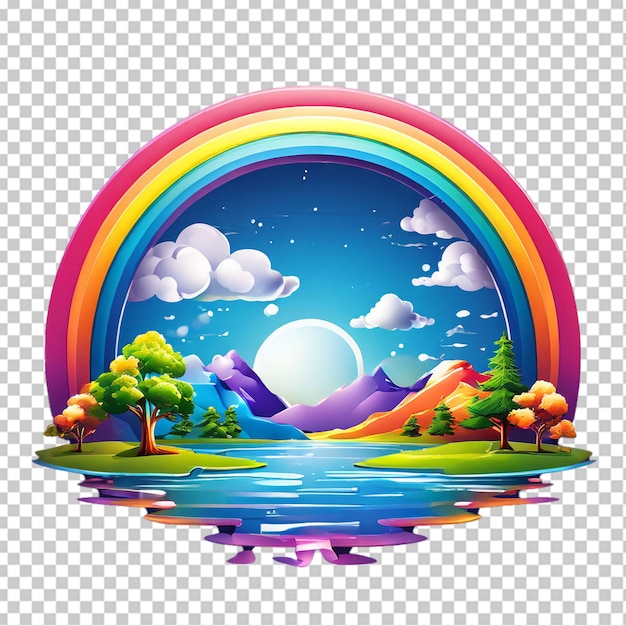 PSD regenboog en harten op blauwe achtergrond 3d-illustratie