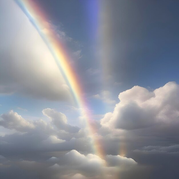 PSD regenboog in de lucht met wolken en zonlicht kleurige achtergrond aigenerated