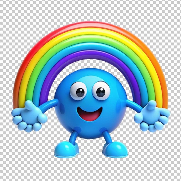 PSD regenboog met een natuurlijke blauwe cartoon op een doorzichtige achtergrond