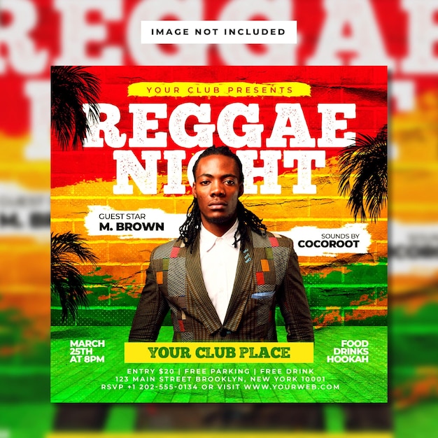 PSD reggae night party social media of flyer-sjabloon