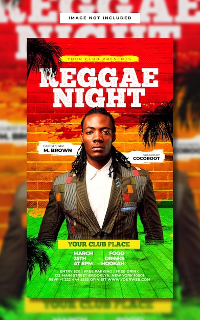 PSD reggae night party storia sui social media o modello di volantino