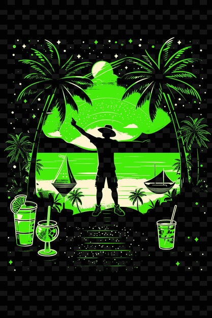 PSD reggaeton artiest die optreedt op een strandfeest met palmbomen illustratie muziek poster ontwerpen