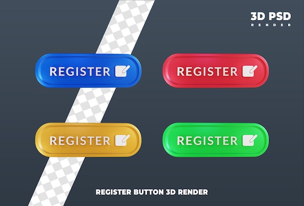 PSD register button design 3d render icon badge isolated