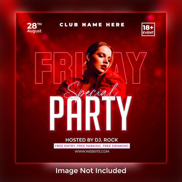 PSD reiday night club dj party flyer social media post design premium psd