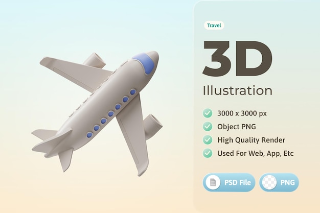 PSD reisobject vliegtuig 3d illustratie