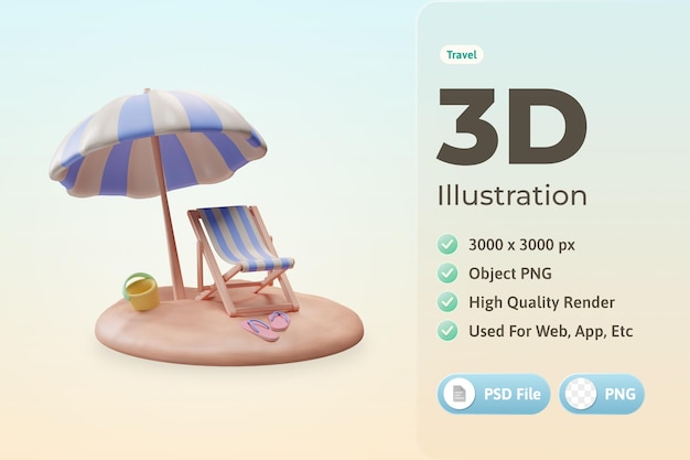 PSD reispictogram strandstoel 3d illustratie