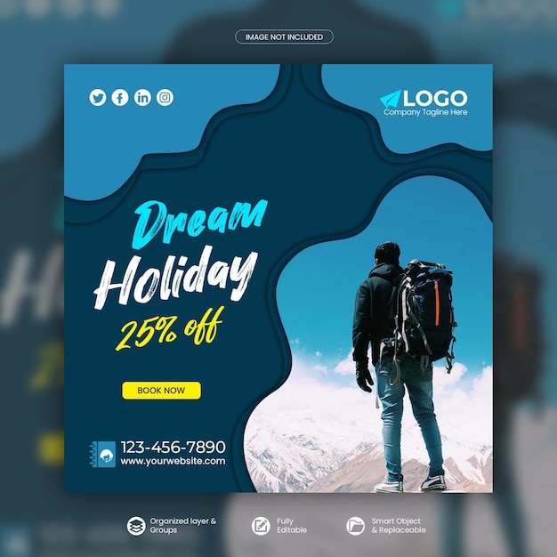 Reisvakantie vakantie instagram post of social media postsjabloon premium psd