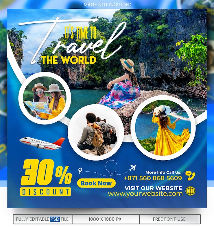 PSD reizen social media banner post sjabloon ontwerp zomer strand vakantie online promotie poster reizen flyer vakantie en tour reclame social media ontwerp