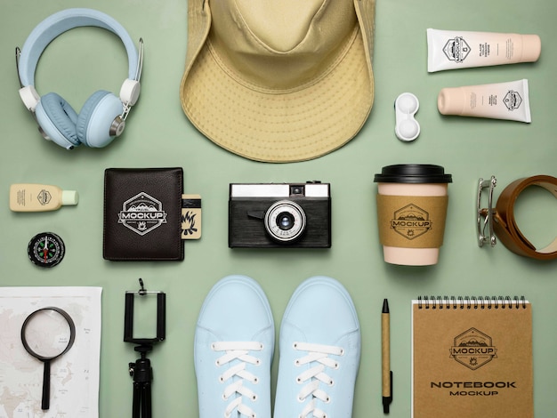 Reizen stilleven mockup ontwerp