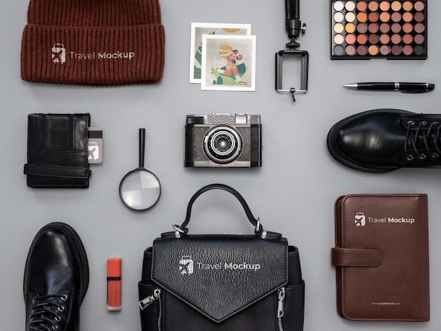 Reizen stilleven mockup ontwerp