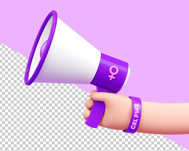 Ręka Kaukaskiej Kobiety Z Megafonem Na Międzynarodowy Dzień Kobiet I Aktywizm Feministyczny