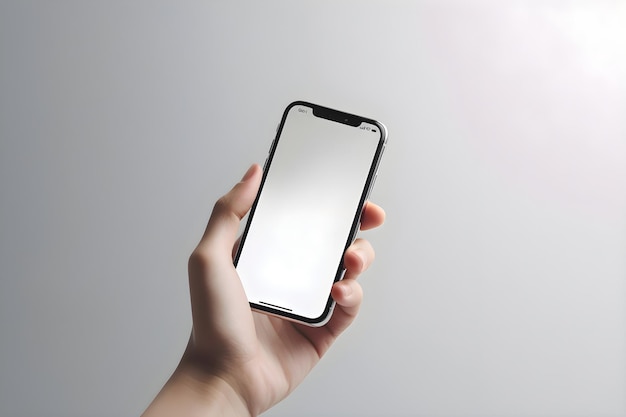 Ręka Trzymająca Smartfon Z Białym Ekranem Na Szarym Tle